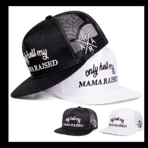 Only Hell Momma Raised Mens Trucker Hat - White